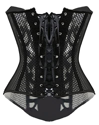 EverLove Corset Satin Overbust Lace up Busiter Shapewear Outfit Black X-Large