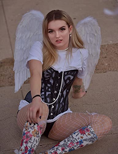 EverLove Corset Satin Overbust Lace up Busiter Shapewear Outfit Black X-Large