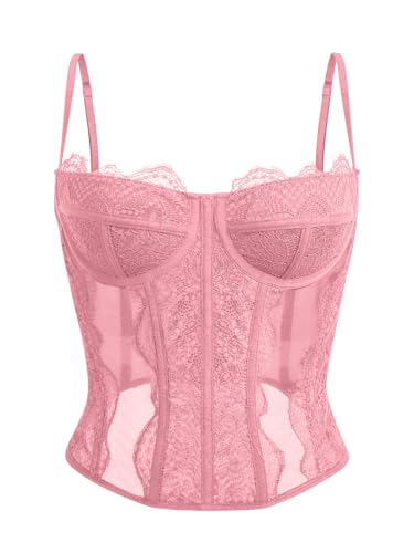 Dealmore pink Corset Top Lace mesh sexy Open Back Boned Going Out Party club date night y2k Tops