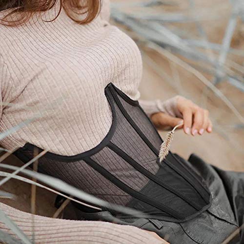 TOPMELON Lace Corset Belt Waist Corset Top Women Mesh Open Cup Lace Up Boned Under Bustier Corset Waist Cincher Black M