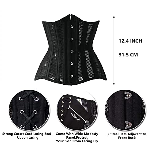 LARTIGUE Women 26 Steel Boned Waist Training Corset Heavy Duty Mesh Underbust Bustier Cincher,12.4 Inch Black L