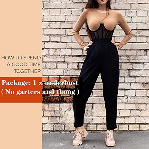 TOPMELON Lace Corset Belt Waist Corset Top Women Mesh Open Cup Lace Up Boned Under Bustier Corset Waist Cincher Black M