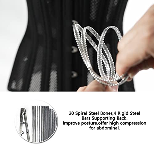 LARTIGUE Women 26 Steel Boned Waist Training Corset Heavy Duty Mesh Underbust Bustier Cincher,12.4 Inch Black L