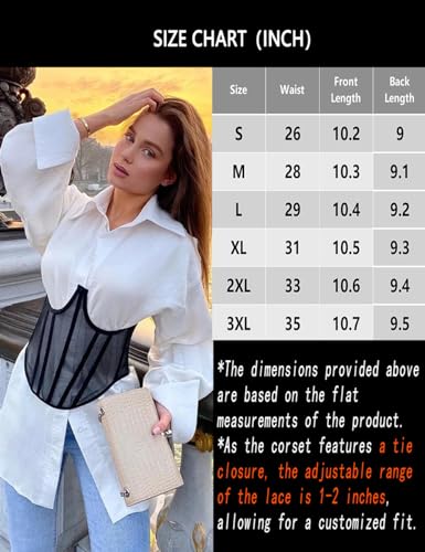 TOPMELON Lace Corset Belt Waist Corset Top Women Mesh Open Cup Lace Up Boned Under Bustier Corset Waist Cincher Black M