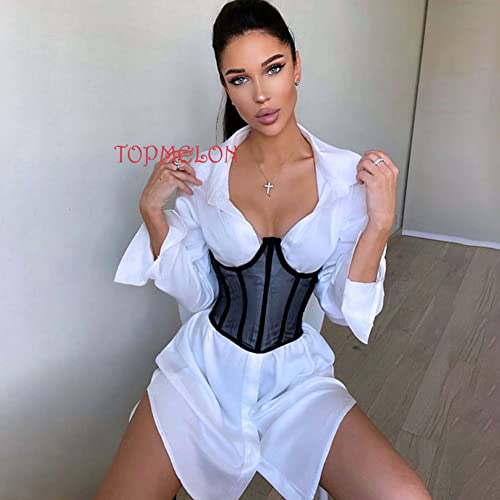 TOPMELON Lace Corset Belt Waist Corset Top Women Mesh Open Cup Lace Up Boned Under Bustier Corset Waist Cincher Black M
