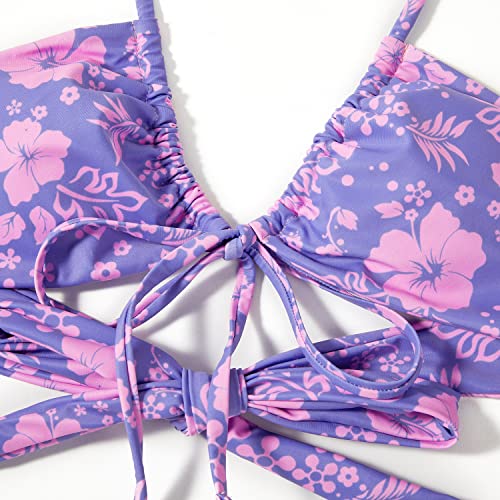 OMKAGI Sexy Thong Bikini Set for Women Swimsuit Push Up String Brazilian Bathing Suits(M,12-Purple Floral)