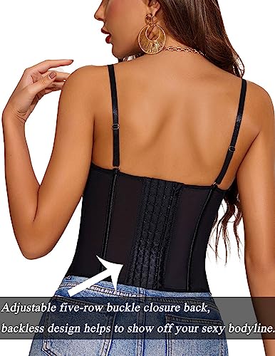 Avidlove Womens Lace Mesh Sexy Vintage Open Back Boned Top Going Out Party Top Bralette for Women Black Large