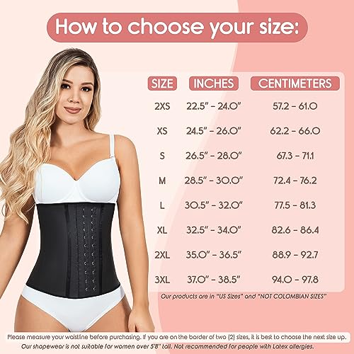 Lady Slim Underbust Latex Waist Trainer - Black Medium Hourglass Body Shaper for Women