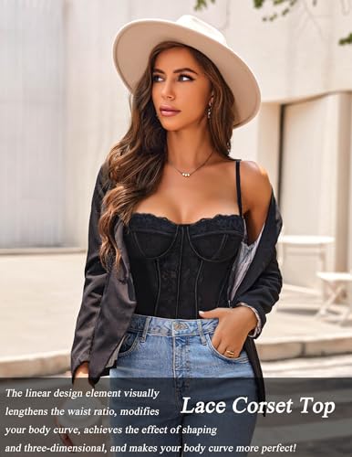 Avidlove Womens Lace Mesh Sexy Vintage Open Back Boned Top Going Out Party Top Bralette for Women Black Large