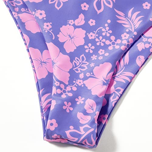 OMKAGI Sexy Thong Bikini Set for Women Swimsuit Push Up String Brazilian Bathing Suits(M,12-Purple Floral)