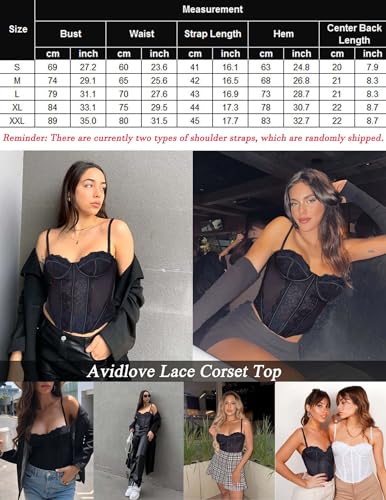 Avidlove Womens Lace Mesh Sexy Vintage Open Back Boned Top Going Out Party Top Bralette for Women Black Large