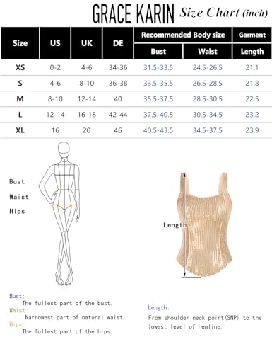 GRACE KARIN Women Bustier Corset Top Sexy Slim Tank Top Black Sequin Summer Sleeveless Party M