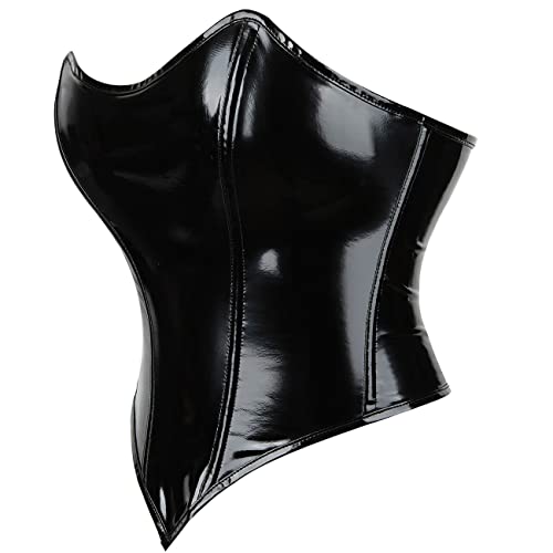 SHYMMUO Women's Black Corset Tops Sexy Bustier Crop Top Summer Going Out Strapless Leather Waist Belt Bra XL