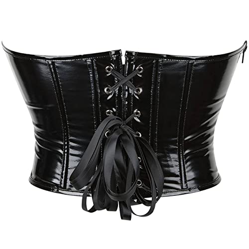 SHYMMUO Women's Black Corset Tops Sexy Bustier Crop Top Summer Going Out Strapless Leather Waist Belt Bra XL