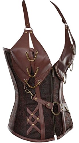 Alivila.Y Fashion Womens Steel Boned Retro Goth Steampunk Corset 908-Coffee-XL