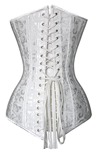 Charmian Women's 26 Steel Boned Brocade Long Torso Hourglass Body Shaper Corset White X-Large