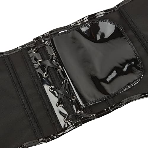 SHYMMUO Women's Black Corset Tops Sexy Bustier Crop Top Summer Going Out Strapless Leather Waist Belt Bra XL