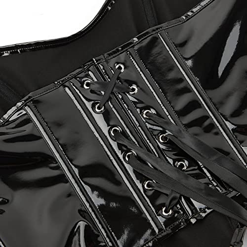 SHYMMUO Women's Black Corset Tops Sexy Bustier Crop Top Summer Going Out Strapless Leather Waist Belt Bra XL