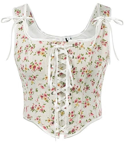 Scarlet Darkness Renaissance Faire Costume Women Lace Up Corset Top Floral Fishbone Bustier Pink Floral Size 12
