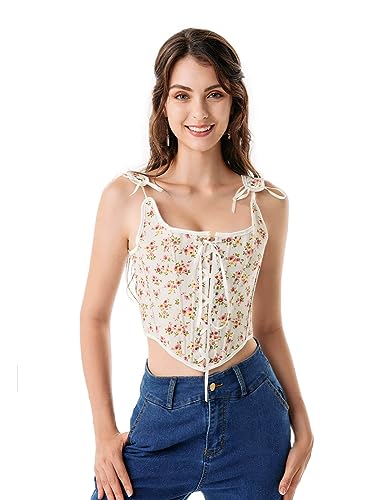 Scarlet Darkness Renaissance Faire Costume Women Lace Up Corset Top Floral Fishbone Bustier Pink Floral Size 12