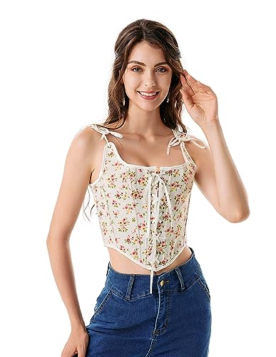 Scarlet Darkness Renaissance Faire Costume Women Lace Up Corset Top Floral Fishbone Bustier Pink Floral Size 12