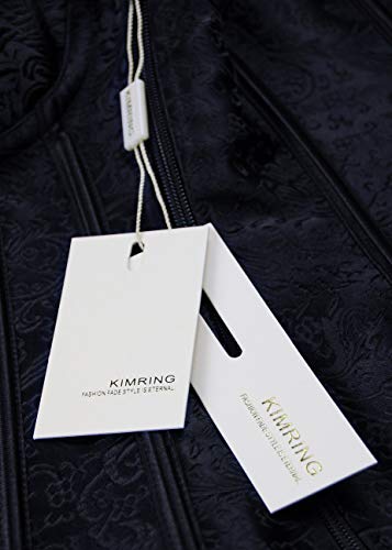 Kimring Women's Gothic Retro Jacquard Peasant Shoulder Straps Boby Shaper Tank Bustiers Overbust Corset with Lightly Cup Black Medium