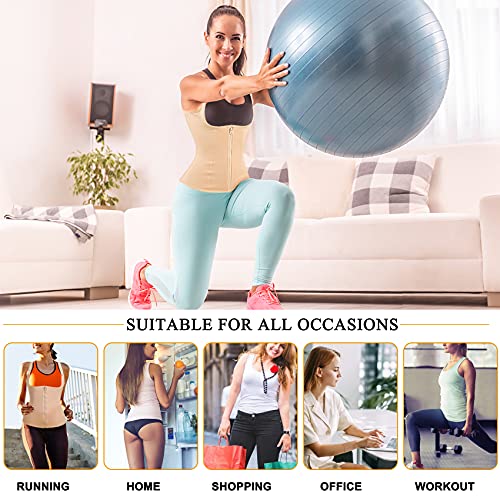 ZOPEUSI Women Waist Trainer Corset Tummy Control Zipper Vest Workout Body Shaper Cincher Tank Top with Straps… Beige