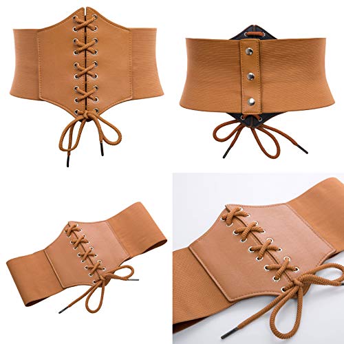 GRACE KARIN 3 Pack Corset Belts for Women Elastic Waist Wide Belts Lace Up Corset(Black&Coffee&Brown,2XL)