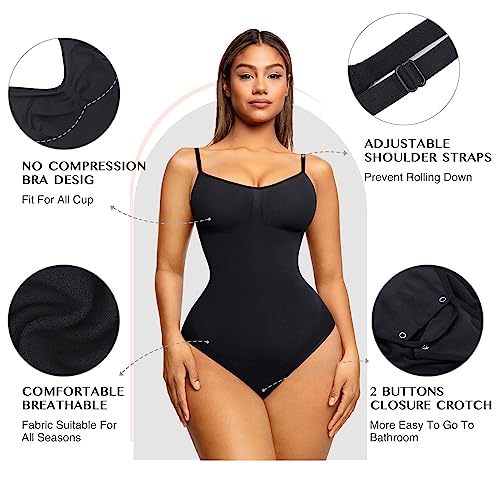 FeelinGirl Tummy Control Shapewear for Women Seamless Butt Lift Shapewear Bodysuit Full Body Shaper for Women Black M-L