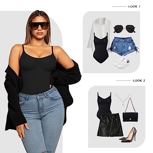 FeelinGirl Tummy Control Shapewear for Women Seamless Butt Lift Shapewear Bodysuit Full Body Shaper for Women Black M-L