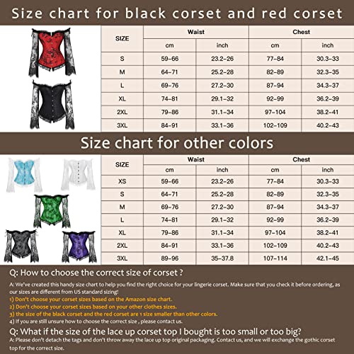 SZIVYSHI Black Corset for Women, Long Sleeve Corsé Shirt, Gothic Tapestry Lace up Boned Overbust Sexy Lingerie Bustier Top, Size S
