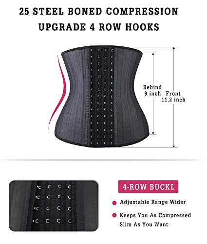 YIANNA Waist Trainer for Women Latex Underbust Waist Corsets Cincher Hourglass Body Shaper 4 Hooks, (Size M, Black)