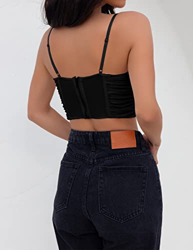ZESICA Women's 2024 Summer Corset Tops Sexy Spaghetti Straps Mesh Bustier Top Cute Camisole Tank Tops