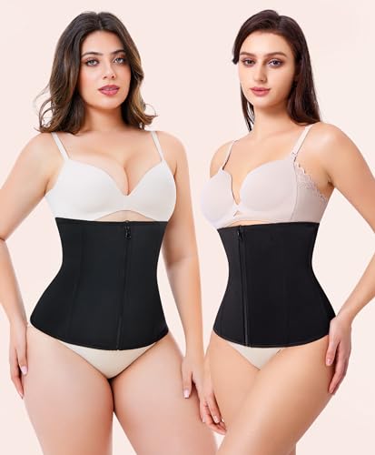 Nebility Waist Trainer for Women Zipper Tummy Control Shapewear Plus Size Waist Cincher Corset Faja Body Shaper Sport Girdle(Black Normal Size,Large)
