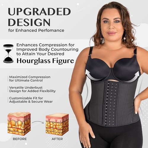 Short Torso Waist Trainer For Women - Black Underbust Corset Top - Waist Cincher Shapewear - Body Shaper (M-Black)