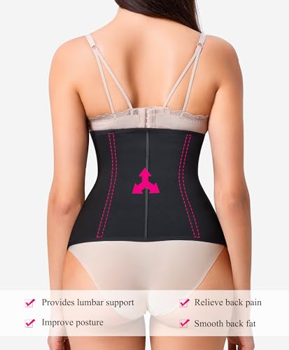 Nebility Waist Trainer for Women Zipper Tummy Control Shapewear Plus Size Waist Cincher Corset Faja Body Shaper Sport Girdle(Black Normal Size,Large)
