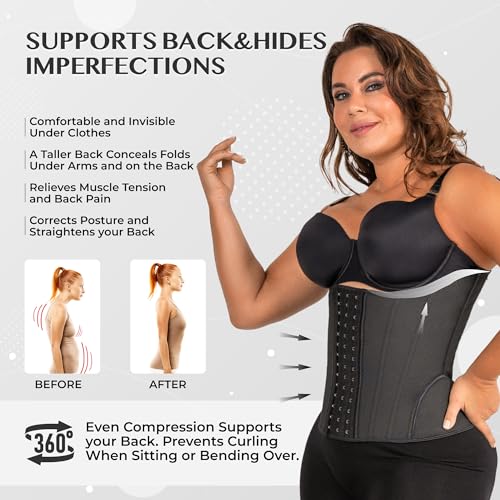 Short Torso Waist Trainer For Women - Black Underbust Corset Top - Waist Cincher Shapewear - Body Shaper (M-Black)