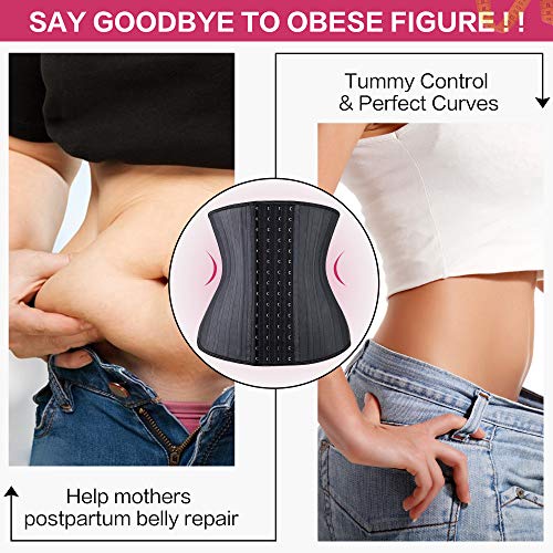 YIANNA Waist Trainer for Women Latex Underbust Waist Corsets Cincher Hourglass Body Shaper 4 Hooks, (Size M, Black)