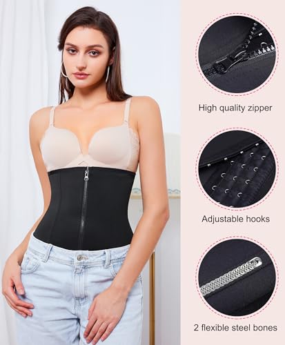 Nebility Waist Trainer for Women Zipper Tummy Control Shapewear Plus Size Waist Cincher Corset Faja Body Shaper Sport Girdle(Black Normal Size,Large)