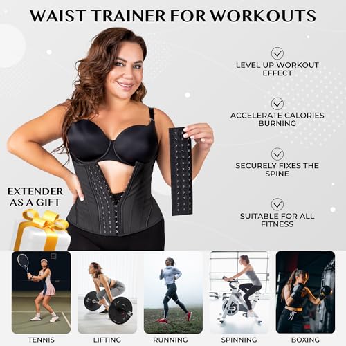 Short Torso Waist Trainer For Women - Black Underbust Corset Top - Waist Cincher Shapewear - Body Shaper (M-Black)