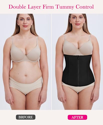 Nebility Waist Trainer for Women Zipper Tummy Control Shapewear Plus Size Waist Cincher Corset Faja Body Shaper Sport Girdle(Black Normal Size,Large)