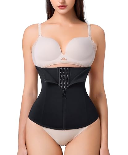 Nebility Waist Trainer for Women Zipper Tummy Control Shapewear Plus Size Waist Cincher Corset Faja Body Shaper Sport Girdle(Black Normal Size,Large)