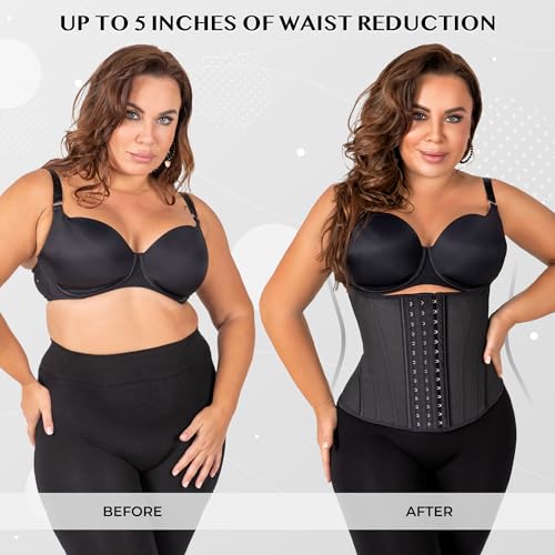Short Torso Waist Trainer For Women - Black Underbust Corset Top - Waist Cincher Shapewear - Body Shaper (M-Black)