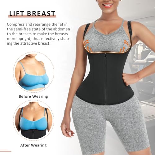 FeelinGirl Waist Trainer for Women Corset Vest Body Shaper Cincher Trimmer Tank Top Sport Girdle with Steel Bones Black