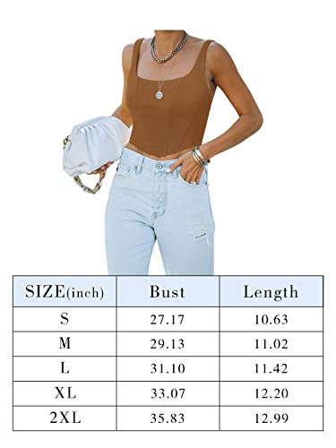 REORIA Women's Summer Sexy Square Neck Sleeveless Trendy Night Club Cropped Tank Top Cute Going Out Bustier Corset Crop Tops Black Medium