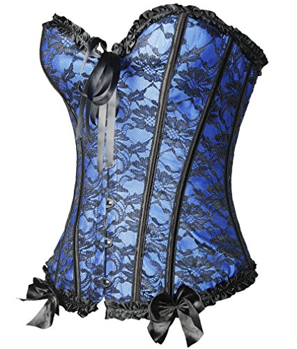 Imilan Women Emboridery Blue Corset Top Sexy Lingerie Sets((US 6-8) L,Blue)
