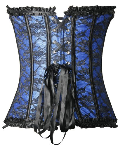 Imilan Women Emboridery Blue Corset Top Sexy Lingerie Sets((US 6-8) L,Blue)