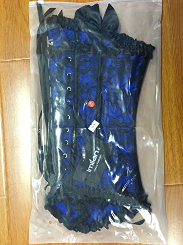 Imilan Women Emboridery Blue Corset Top Sexy Lingerie Sets((US 6-8) L,Blue)