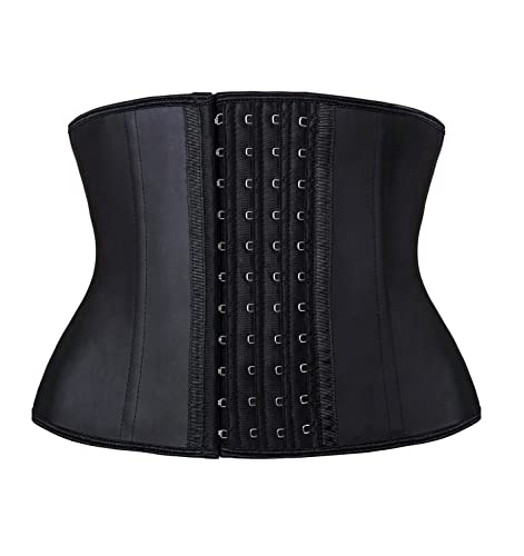 YIANNA Short Torso Waist Trainer for Women Latex Underbust Waist Corsets Cincher Hourglass Body Shaper 4 Hooks, YA110207-Black-XL