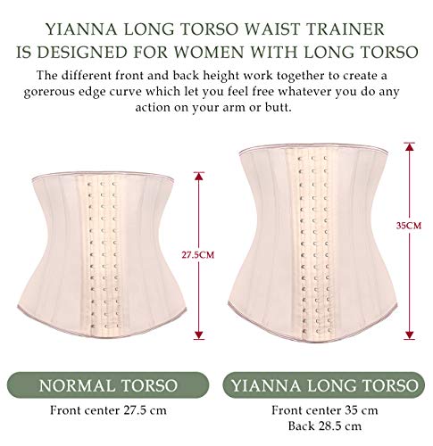 YIANNA Women's Latex Waist Trainer Long Torso Underbust Corsets Cincher Sport Girdle Body Shaper, Size XS (Beige)